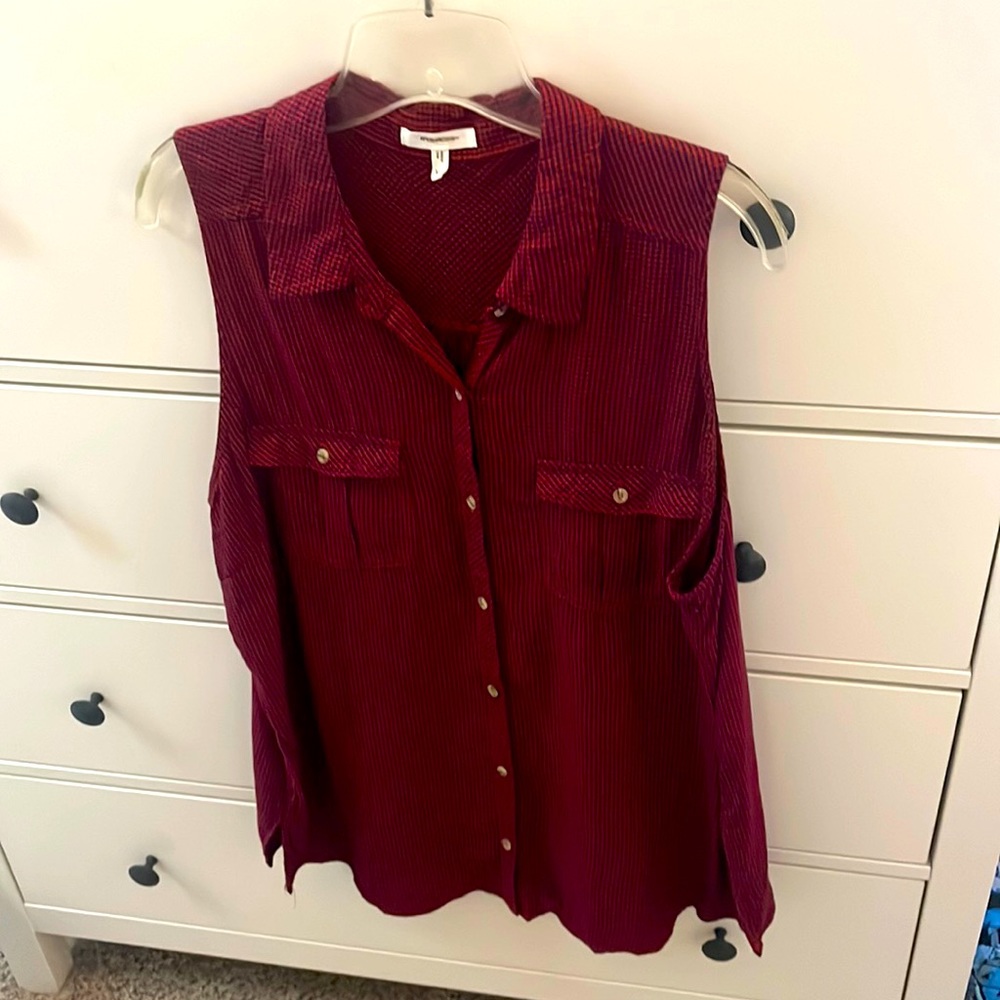 Maurice’s red and blue checked sleeveless button down top